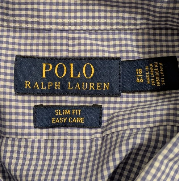Ralph Lauren Men's Slim Fit Button Down Dress Shirt, Sz 18 (46), Blue And White - Picture 2 of 13